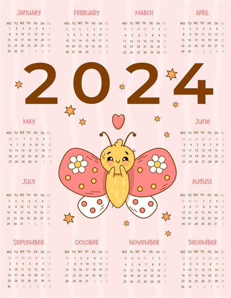 calendario 2024 linda enamorado mariposa en rosado antecedentes. vector ...