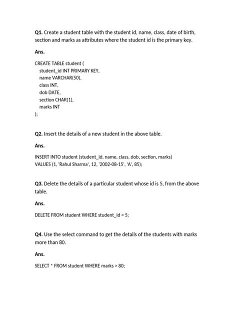 Image result for Simple SQL Questions and Answers