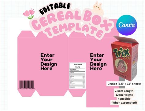 Editable Cereal Box, Cereal Box Template 0.95oz, Cereal Packaging ...