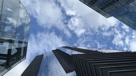 Wallpaper skyscrapers, buildings, clouds, bottom view, blue hd, picture ...