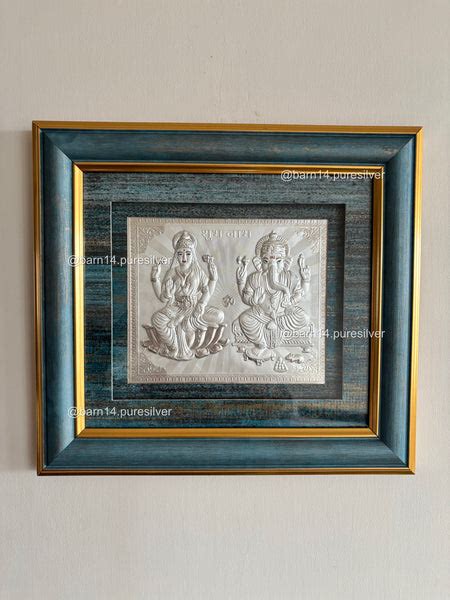 Pure Silver Ganesh Laxmi Gold Border Frame Idol – Barn 14