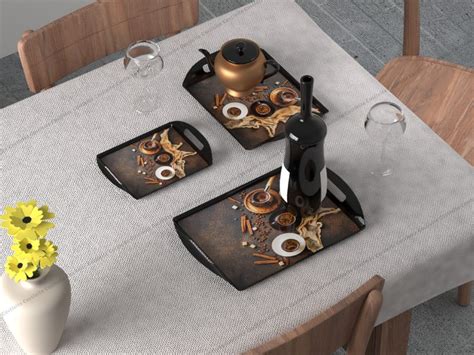 Castleite Aroma Series Melamine Trays Set of 3 with Handles for Serving ...