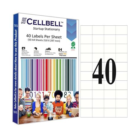 Cellbell® 40 Product Labels per A4 Size Glossy Finish Paper (4by10 ...