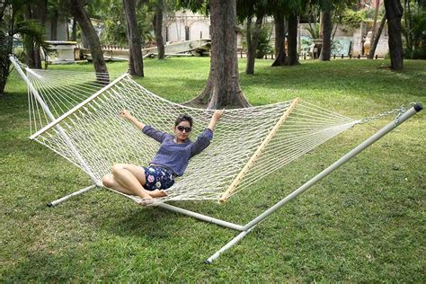 Hangit Outdoor UV Resistant White Spun Rope Hammock With 15 Feet Steel ...