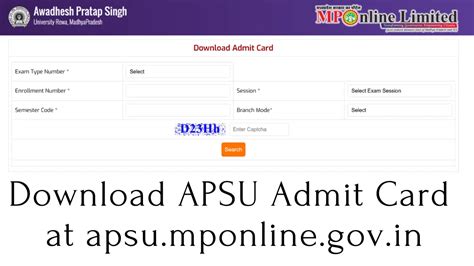 APSU Admit Card 2024 Out, Download Link at apsu.mponline.gov.in