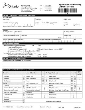 Fillable Online biodesign Application for Funding Orthotic Devices ...
