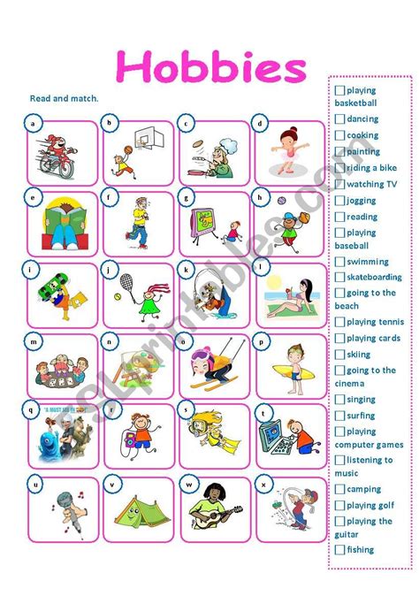 Hobbies ESL Worksheet 的图像结果
