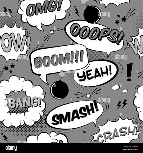 Vector black and white seamless pattern of comic book page with various ...