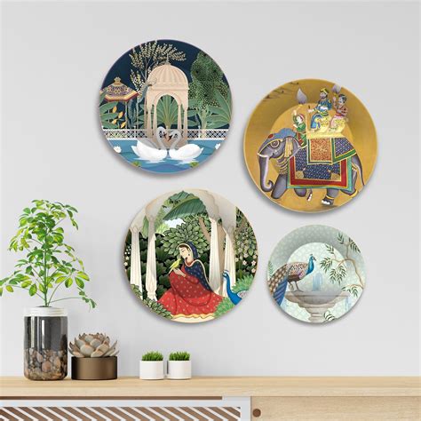 Mughal Garden Premium Wall Plates Painting Set of Four – Vibecrafts