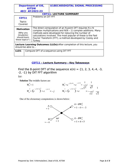 DSP CDT11 Summary 4ECI RND 2022-23 - Department of EIE, KITSW 4ECI AY ...