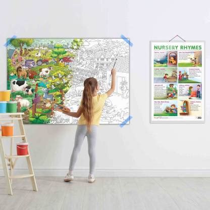 GIANT AT THE FARM COLOURING POSTER and NURSERY RHYMES | Combo of 1 ...