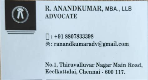R Anandkumar Advocate - Advocate - Chennai | Vkno - We Know