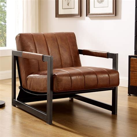 Amazon.com: Art Leon Genuine Leather Accent Chair, Mid Century Modern ...