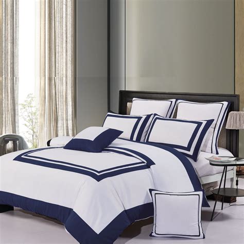 Luxton Macey Navy Blue Quilt Cover Super King Striped Bordered 3pcs ...