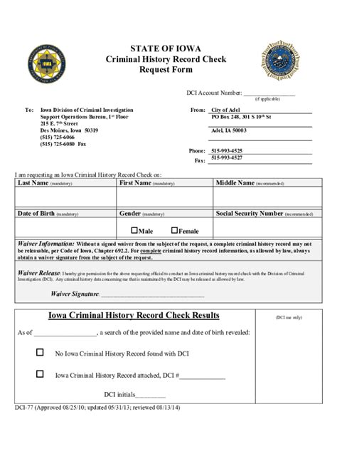 Fillable Online State of Iowa Criminal History Record Check Request ...