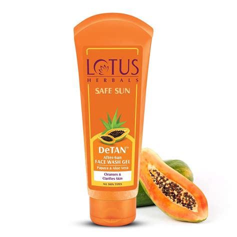 Lotus Herbals Safe Sun DeTAN After-Sun Face Wash Gel | Papaya & Aloe ...