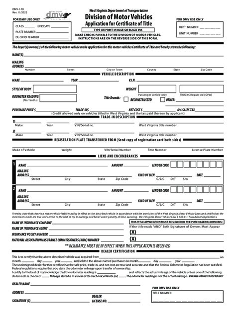 2022-2026 Form WV DMV-1-TR - Blank Fillable Template | Fill Out, Print ...