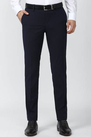 Buy Men Navy Check Formal Trousers Online - 782912 | Peter England
