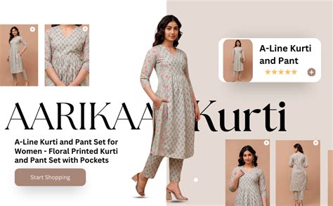 Buy AariKaari Cotton A-Line Kurti and Pant Set for Women - Floral ...