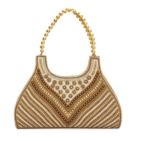 Women's Gold Pearls Beaded Hand Embroidered Party/wedding hand Bag Pur ...