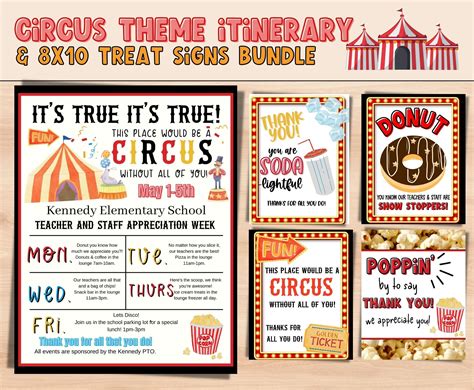 Circus themed teacher appreciation week itinerary poster big top theme ...