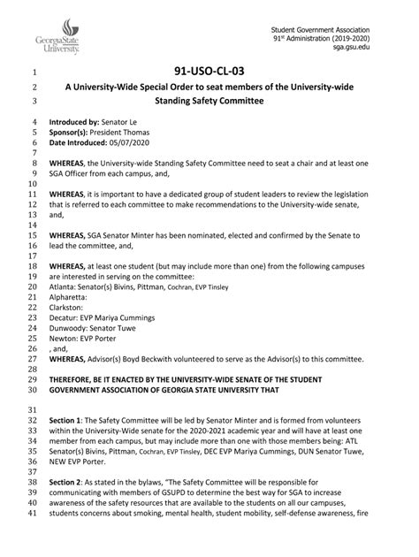 Fillable Online sga gsu 91-USO-CL-03 - Student Government Association ...