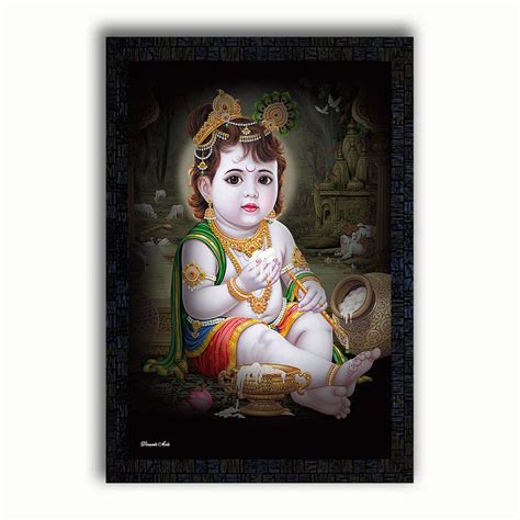 Generic PNF Wood Bal Krishna Framed Painting, Multicolour, Religious ...