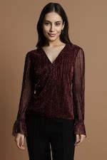 Buy Women Maroon Textured Party Top Online - 957754 | Allen Solly