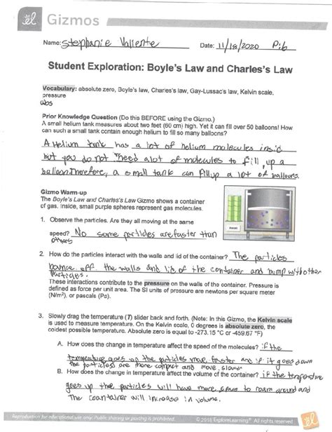 Gizmo: Understanding Boyle's and Charles' Laws in Gas Behavior - Studocu
