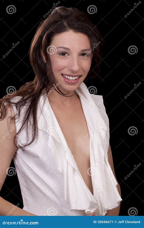 Smiling Caucasian Woman White Blouse Open Front Stock Image - Image ...