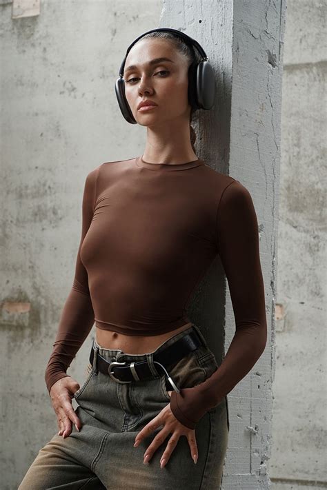 Brown Full Sleeves Polyamide Top