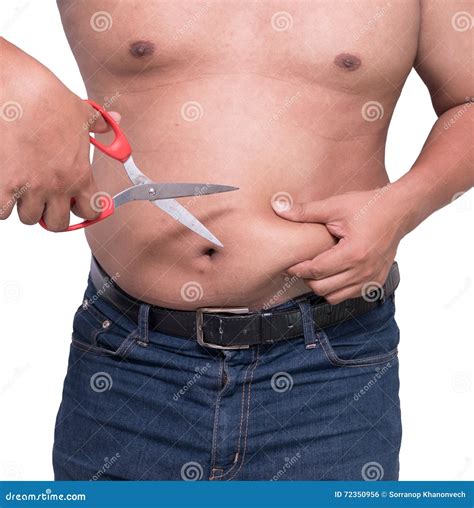Man Cut Belly Fat and Cellulite by Scissors Weight Loss Concept Stock Photo - Image of obese ...