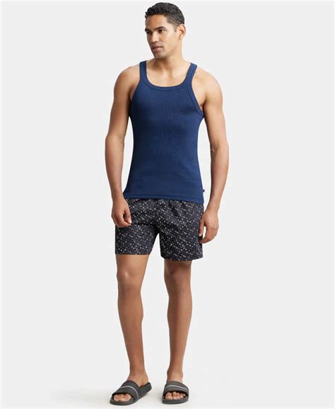 Buy Super Combed Cotton Rib Square Neck Gym Vest - Navy US26 | Jockey India