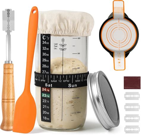 Amazon.com: JCORJCUS Sourdough Starter Glass Jar, Sourdough Starter Kit ...