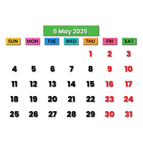 2025 May Monthly Calendar Design With Transparent Background Vector, May, May Calender, May ...