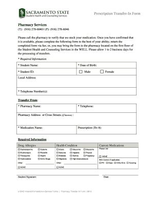 Fillable Online shcssacstate Prescription Transfer-In Form Pharmacy ...