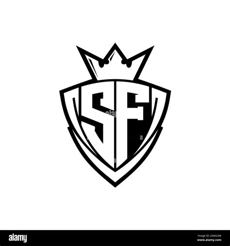 SF Bold letter logo with sharp triangle shield shape with crown inside white outline on white ...