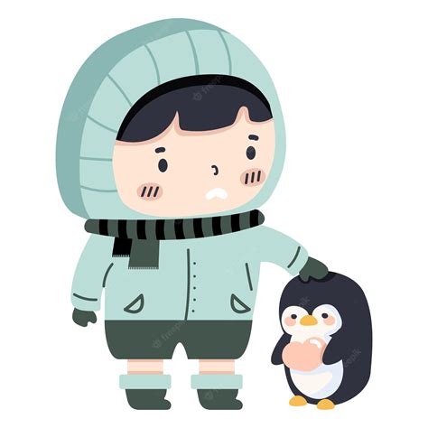 Premium Vector | Cute kid wearing sweater with penguin