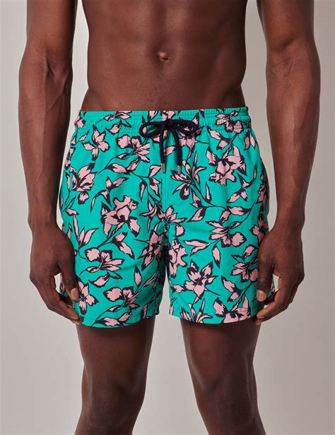 Men's Green & Pink Floral Swim Shorts | Hawes & Curtis