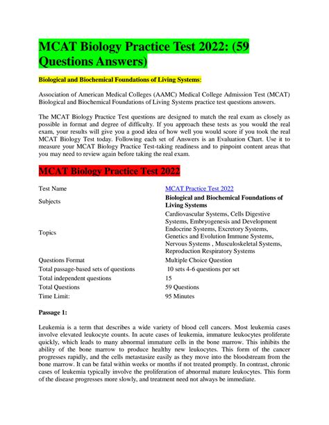 SOLUTION: Aamc admission test biological and biochemical foundations of ...