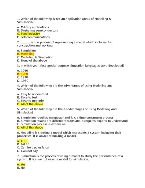 MCQ - Modelling & Simulation Concepts and Applications - Studocu