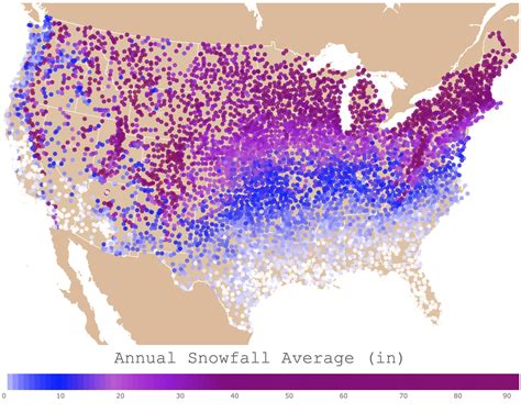 Average Annual Snowfall Map Usa