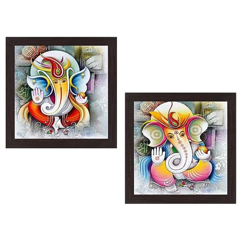 WENS 'Lord Ganesha' UV Textured Synthetic Wood Religious Wall Painting ...