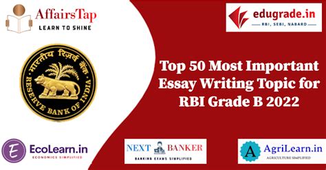 Top 50 Most Important Essay Topic for RBI Grade B 2022