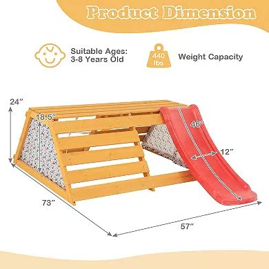 5 in 1 Wooden Indoor Jungle Gym Playground with Slide and Climbing Features