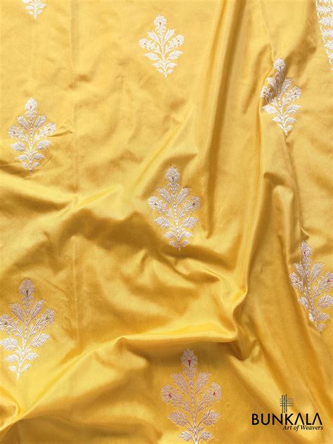 Shop Light Yellow Pure Katan Silk Handloom Silver Zari Banarasi Saree ...