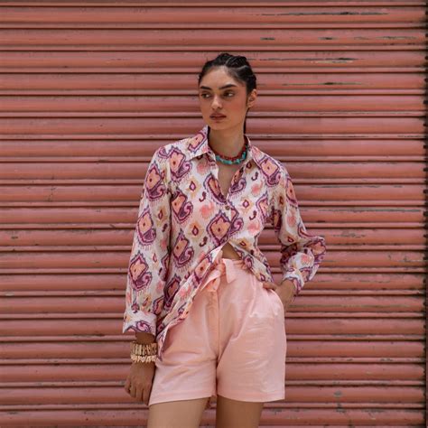 Ruhani Pink Ikat Print Cotton Co-ord Set With Shorts For Women – House ...