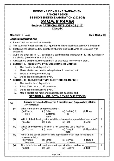 AI Syllabus for Class XI (843) - Session 2024: Key Topics & Units - Studocu
