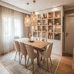 Minimal Beige And Wood 4-Seater Dining Room Design With Plush Seater