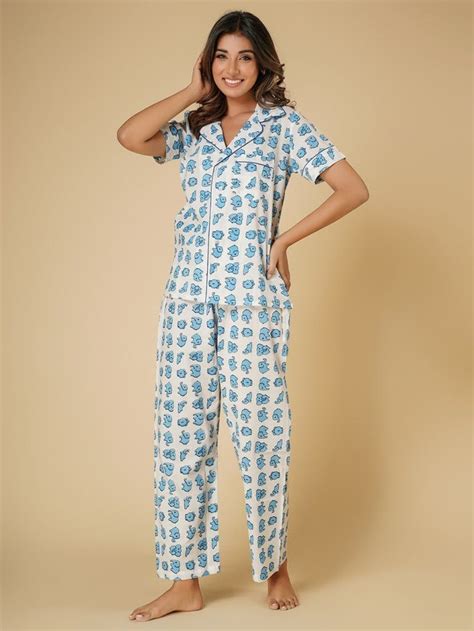 Buy Blue Hand Block Printed Cotton Lounge Wear - Set of 2 | OP27 ...